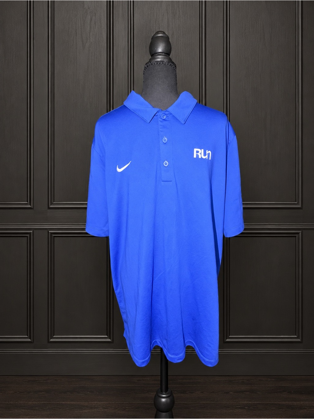 Nike Men’s Royal Blue Dri-FIT Performance Polo Run Logo Short Sleeve Golf Shirt